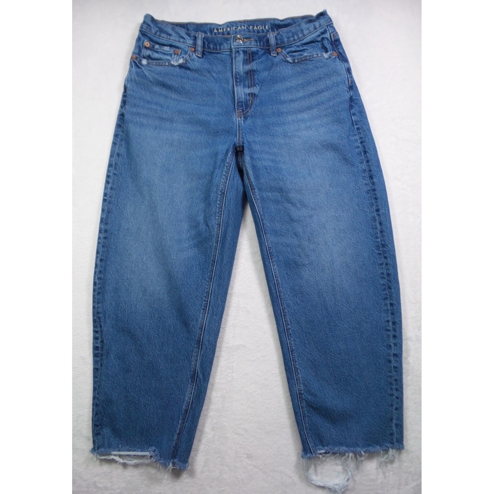 American Eagle Jeans Womens Size 6 Short Blue Denim Barrel Mid Rise Stretch